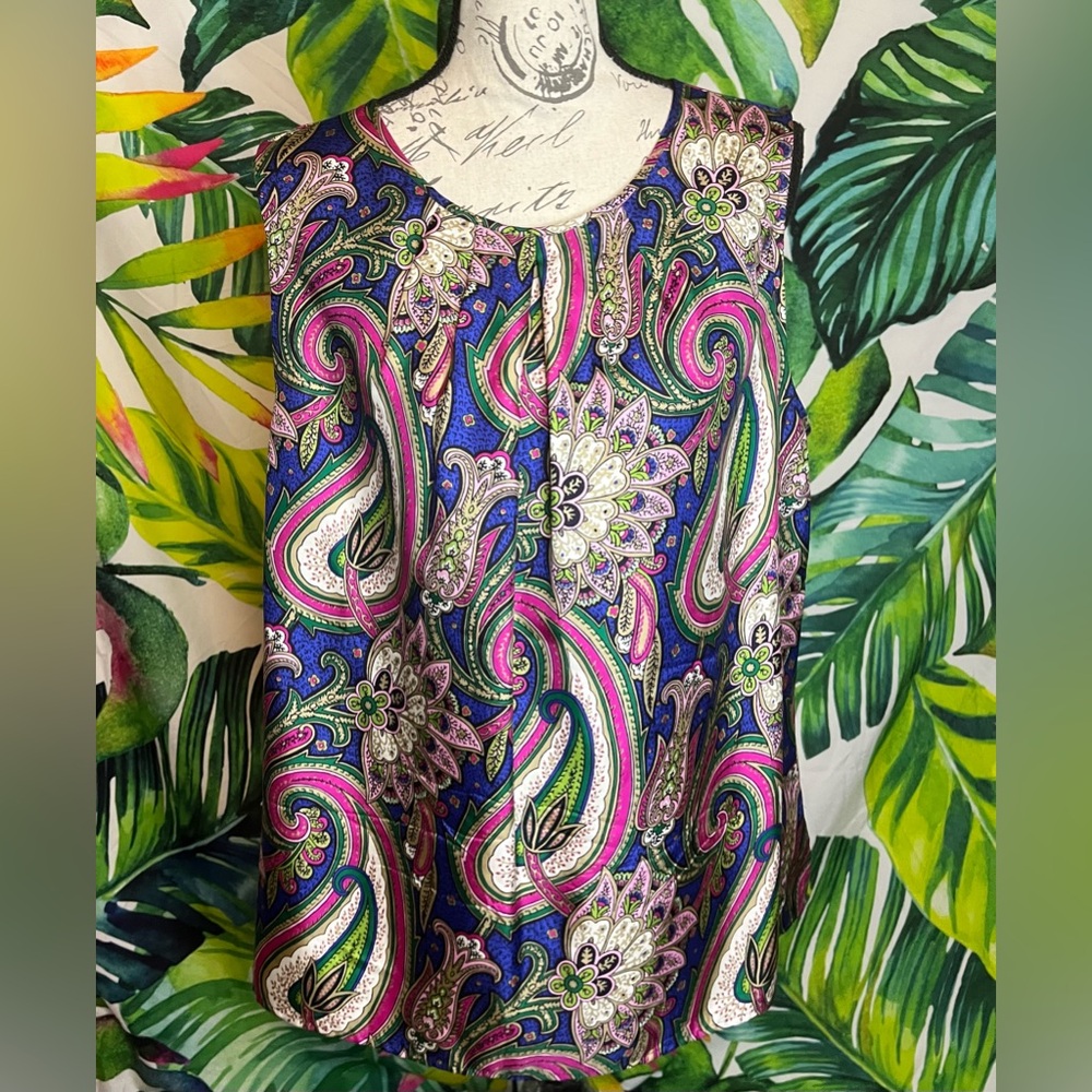 Talbots XL Blue Pink Colorful Spring Summer Fall 100% Silk Teacher Office Top